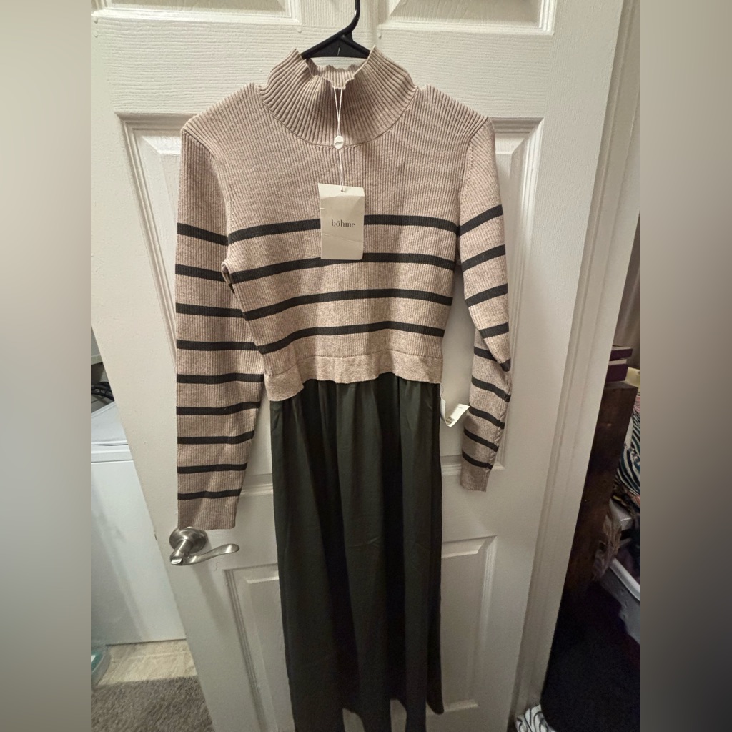 Bohme Tan And Black Striped Knit Dress